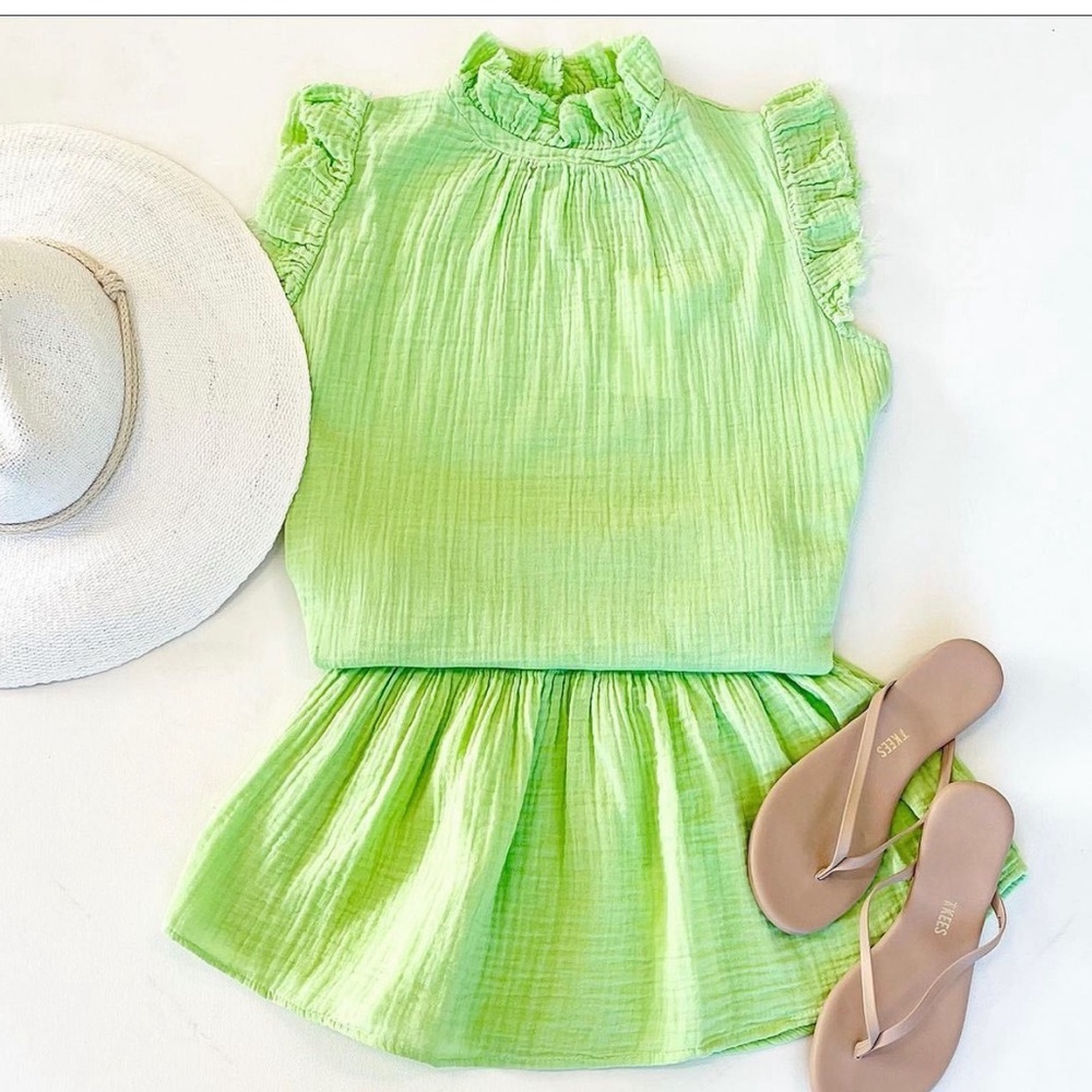 Lime Green Sleeveless Top and Skirt Set